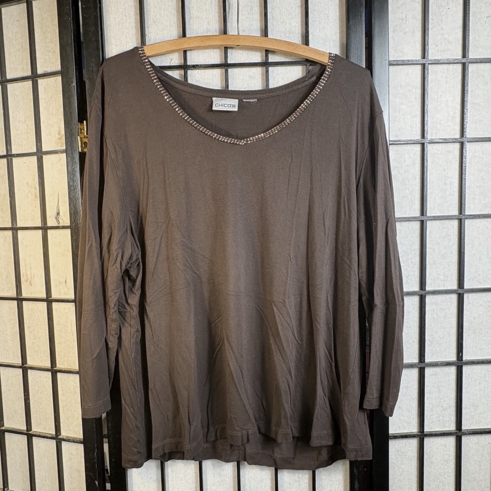 Chicos Womens Brown Studded V-Neck Long Sleeve Top No Tag 2XL
Classi minimalist